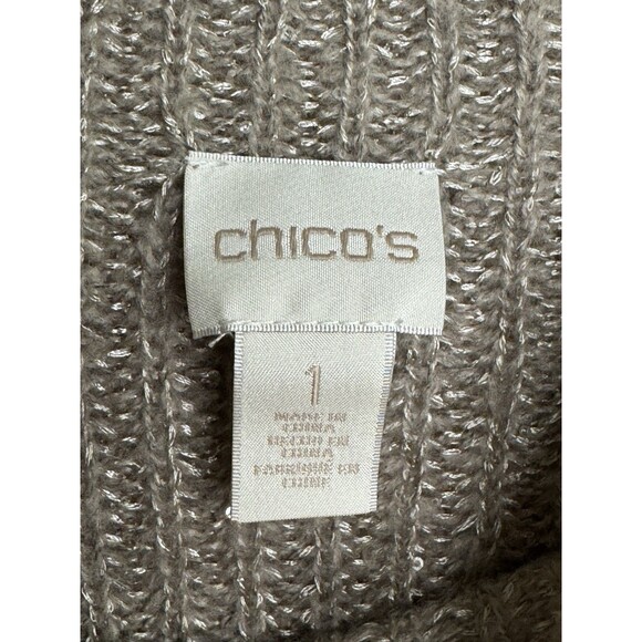 Chico’s Tonal Shine Sweater Size 1 Medium Taupe Tan Metallic Sequins Pullover - Picture 3 of 9